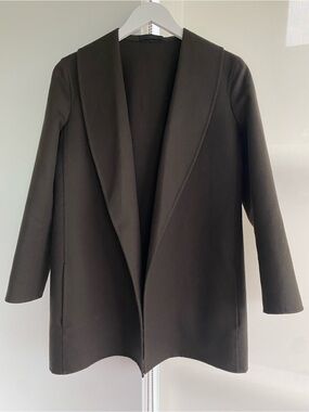 The Row Virgin Wool Open Front Coat Jacket Shawl Collar Dark Brown Taupe Size 4
